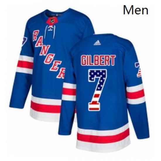 Mens Adidas New York Rangers 7 Rod Gilbert Authentic Royal Blue USA Flag Fashion NHL Jersey